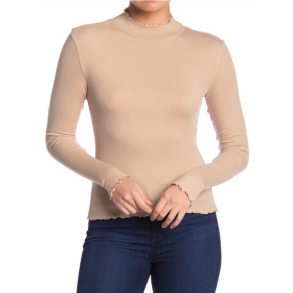 Abound Tops - Abound Ribbed Lettuce Edge Mock Neck Top